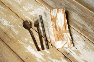 Cutlery Set with rose gold stainless steel cutlery set and a SS304 eco straw- Xiapism Natural Dye