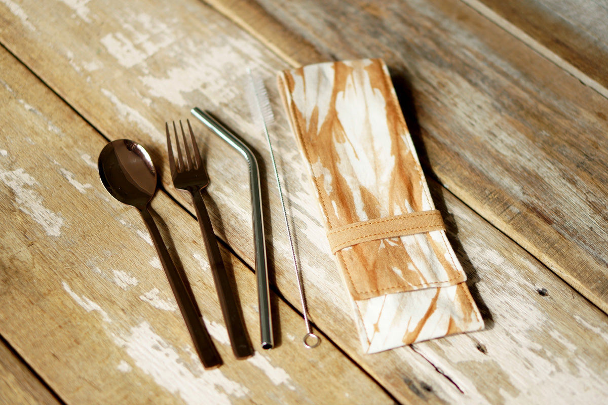 Grunge Cutlery Set with bend SS304 eco straw- Xiapism Natural Dye