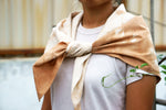 Load image into Gallery viewer, Furoshiki Wrapping Cloth as a scarf by Xiapism Natural Dye Sustainable Fashion
